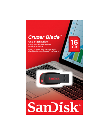 SANDISK 16GB USB2.0 Flash Drive Cruzer Blade, Black/Red