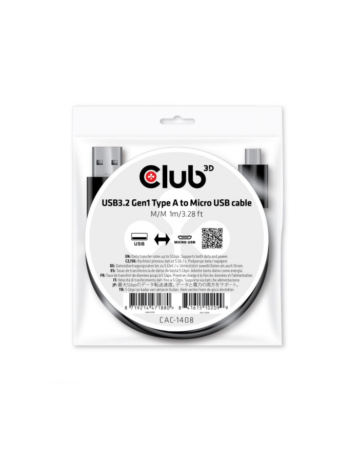 CLUB 3D  KABEL USB CLUB3D CAC-1408 (USB 3.2 GEN1 TYPE-A TO MICRO USB CABLE M/M 1M)  (CAC1408) główny
