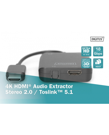 DIGITUS  EKSTRAKTOR SYGNAŁU DŹWIĘKOWEGO 4K HDMI DO HDMI/STEREO 2.0 /TOSLINK 5.1 (DA70475)  (DA70475)