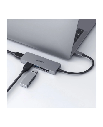 aukey CB-C63 aluminiowy HUB USB-C | Ultra Slim | 4w1 | 3xUSB 3.1 | 1xMicroSD i SD