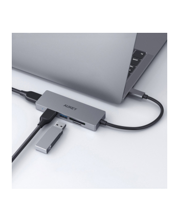 aukey CB-C63 aluminiowy HUB USB-C | Ultra Slim | 4w1 | 3xUSB 3.1 | 1xMicroSD i SD