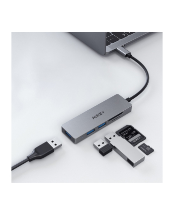 aukey CB-C63 aluminiowy HUB USB-C | Ultra Slim | 4w1 | 3xUSB 3.1 | 1xMicroSD i SD