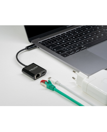 DeLOCK USB-C adapter> Gigabit LAN + PW Kolor: CZARNY - LAN 10/100/1000 Mbps with Power Delivery