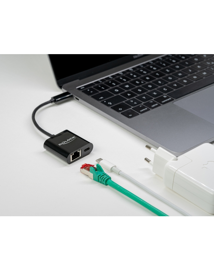 DeLOCK USB-C adapter> Gigabit LAN + PW Kolor: CZARNY - LAN 10/100/1000 Mbps with Power Delivery główny