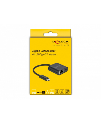 DeLOCK USB-C adapter> Gigabit LAN + PW Kolor: CZARNY - LAN 10/100/1000 Mbps with Power Delivery