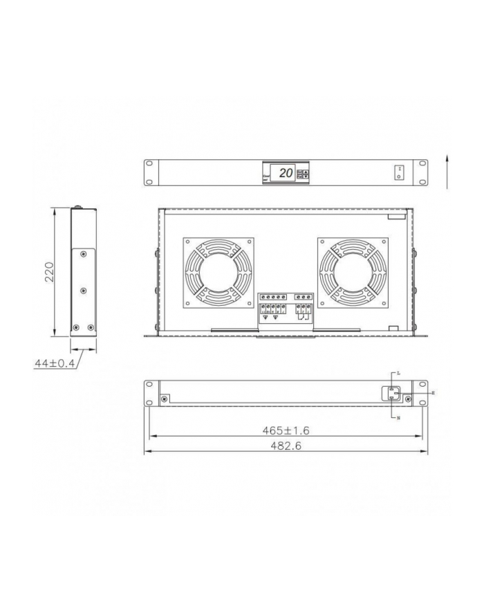TECHLY Panel chłodzący 2x23W Rack 19inch 1U wewnętrzny z termostatem główny