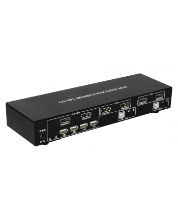 TECHLY KVM Switch Display Port 1.2 4-Port with Hub and Audio allows to view information via USB and DisplayPort from 4 PCs