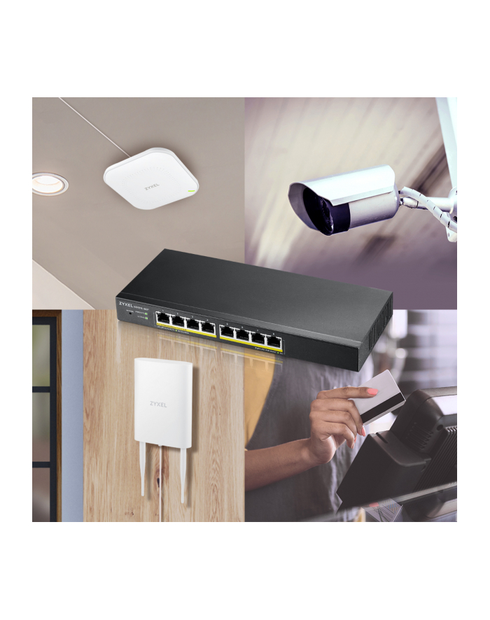 zyxel Przełącznik zarządzalny GS1915-8EP PoE Smart 60W 802.3at desktop hybrid mode Switch główny