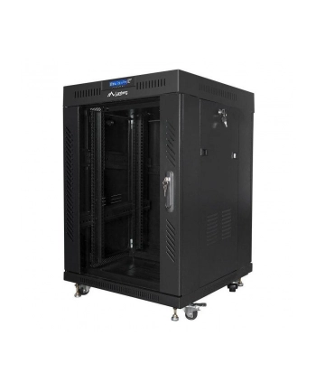 Szafa instalacyjna RACK stojąca 19 15U 800X1000 czarna drzwi szklane LCD (FLAT PACK)