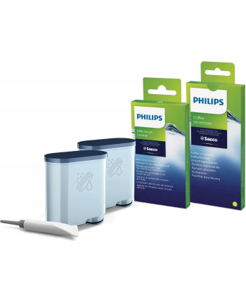 Zestaw akcesoriów do czyszczenia ekspresów Philips CA6707/10 (2 wkłady filtra AquaClean  6 saszetek ze środkiem do czyszczenia obiegu mleka  6 tabletek do usuwania oleju kawowego  Smar) nr 1