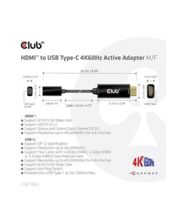 Adapter Club 3D CAC-1333 HDMI to USB-C 4K60Hz Active Adapter M/F nr 1