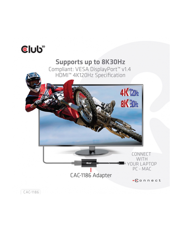 Adapter Club 3D CAC-1186 MiniDisplayPort™ 14 to HDMI™ 4K120Hz HDR Active Adapter M/F główny