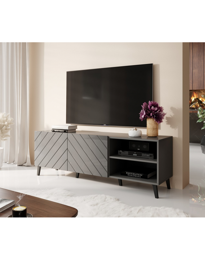 cama meble Szafka RTV ABETO 150x42x52 grafit/grafit połysk główny