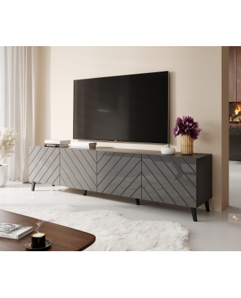 cama meble Szafka RTV ABETO 200x42x52 grafit/grafit połysk