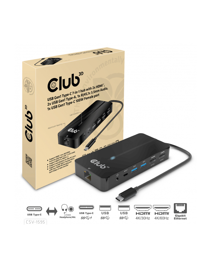 Club 3D CSV-1595 USB Gen1 Type-C 7-in-1 hub główny