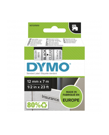 TAŚMA DYMO D1- 12MM X 7M CZARNY/PRZEZROCZYSTY (45010)
