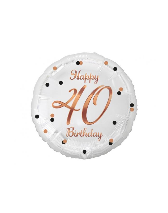 Balon foliowy B'amp;C Happy Birthday 40 biały różowo-złoty nadruk 18'';  Godan główny