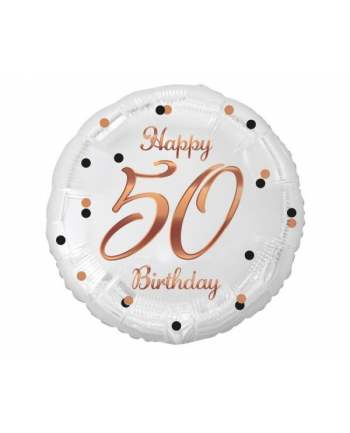 Balon foliowy B'amp;C Happy Birthday 50 biały różowo-złoty nadruk 18'';  Godan