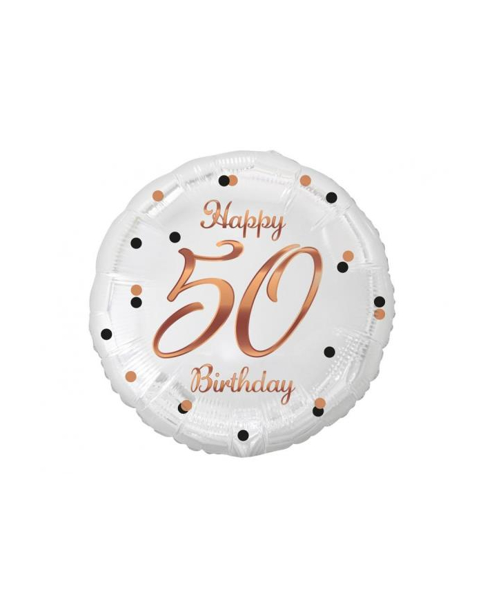 Balon foliowy B'amp;C Happy Birthday 50 biały różowo-złoty nadruk 18'';  Godan główny