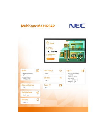 nec Monitor MultiSync M431 PCAP UHD 500cd/m2 24/7