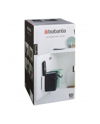Brabantia Kosz Do Segregacji Odpadów Sort & Go 2X12L Szary I Zieleń Jadeitowa Podwójny Szafkowy (214448)