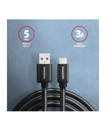 Axagon BUCM3-AM20AB, SPEED kabel USB-C <-> USB-A, 2m, USB 3.2 Gen 1, 3A, ALU, oplet, czarny  (AXN)