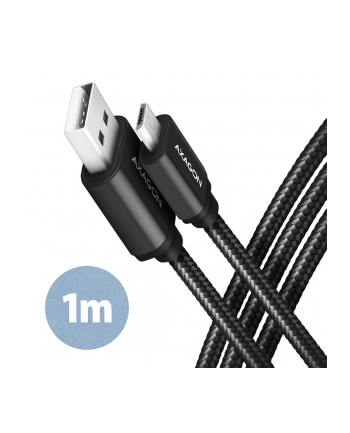 Axagon BUMM-AM10AB, HQ kabel Micro USB <-> USB-A, 1m, USB 2.0, 2.4A, ALU, oplet, CZARNY (AXN)