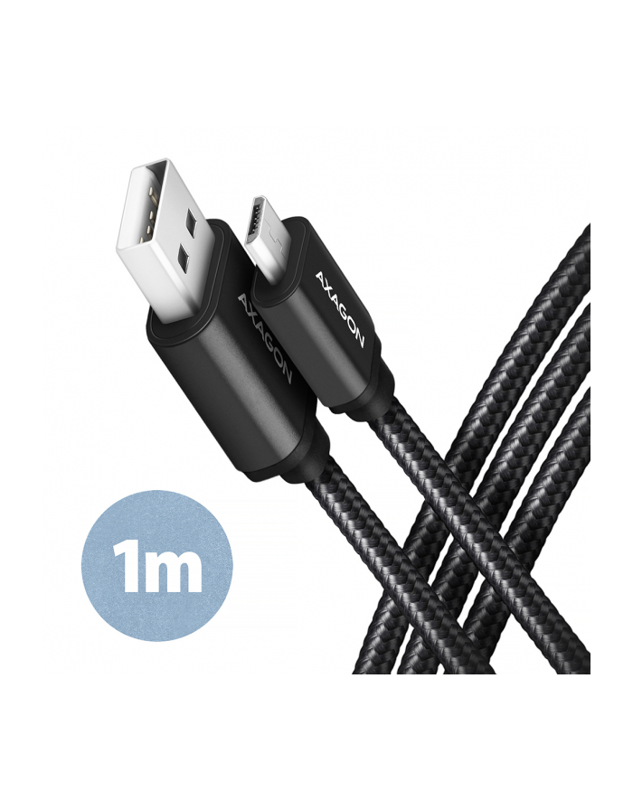 Axagon BUMM-AM10AB, HQ kabel Micro USB <-> USB-A, 1m, USB 2.0, 2.4A, ALU, oplet, CZARNY (AXN) główny