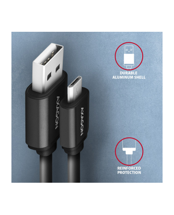 Axagon BUMM-AM10TB, TWISTER kabel Micro USB <-> USB-A, 0.6m, USB 2.0, 2.4A, ALU, tpe, černý (AXN)