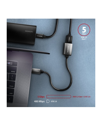 Axagon RUCM-AFAC kabelová redukce USB-C male <-> USB-A female, 20cm, USB 3.2 Gen 1, 3A, ALU (AXN)