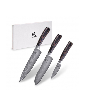 Shiori zestaw 3 noży ze stali damsaceńskiej VG10 Chairo Shōto + Santoku + Sifu