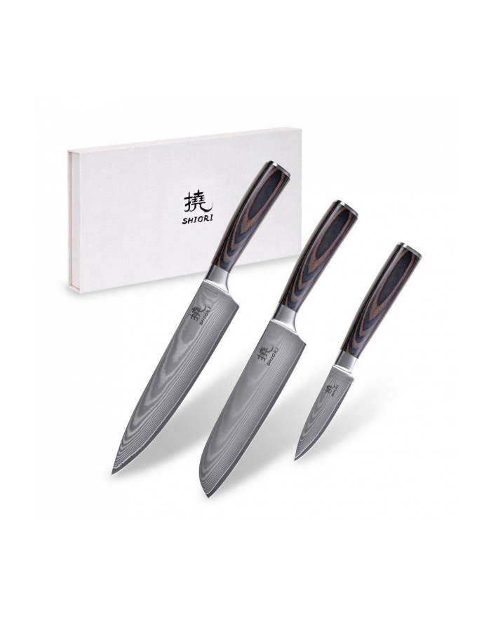 Shiori zestaw 3 noży ze stali damsaceńskiej VG10 Chairo Shōto + Santoku + Sifu główny
