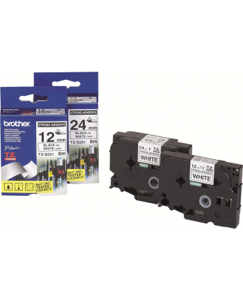 TAŚMA BROTHER TZS231-12MM X 8M CZARNY/BIAŁY STRONG
