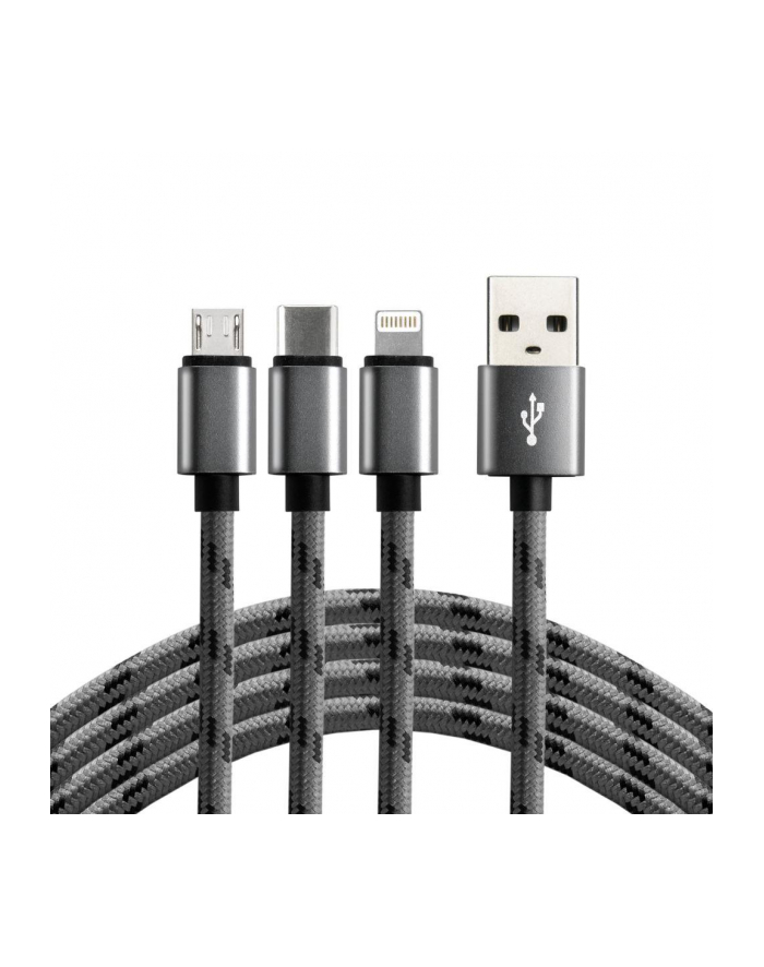 Kabel USB-C, Lightning, micro USB 3w1 everActive CBB-1.2MCI 1,2m szary główny