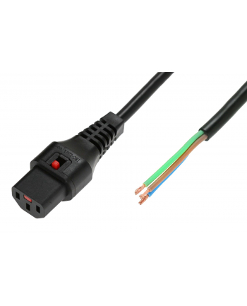 Kabel zasilający do zarobienia z blokadą IEC LOCK 3x1mm2 OPEN/C13 prosty Ż 1m czarny