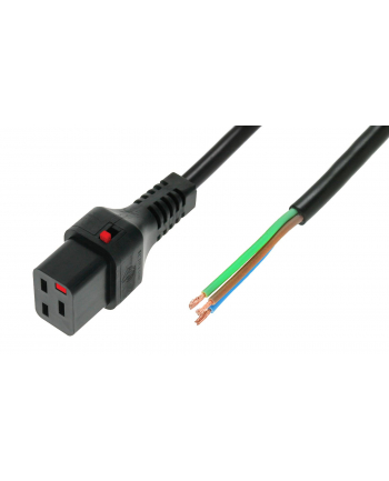 Kabel zasilający do zarobienia blokada IEC LOCK 3x1,5mm2 OPEN/C19 prosty Ż 1m czarny