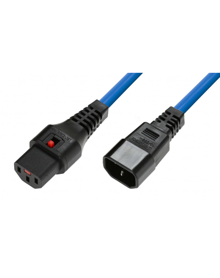 Kabel przedłużający zasilający z blokadą IEC LOCK 3x1mm2 C14/C13 prosty M/Ż 1m niebieski główny