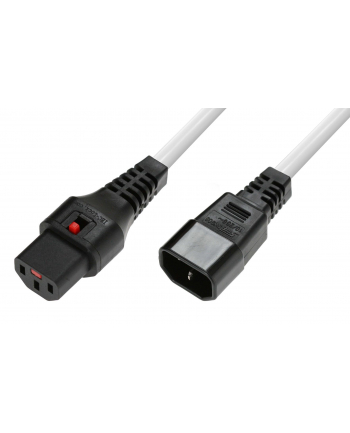 Kabel przedłużający zasilający z blokadą IEC LOCK 3x1mm2 C14/C13 prosty M/Ż 1m biały