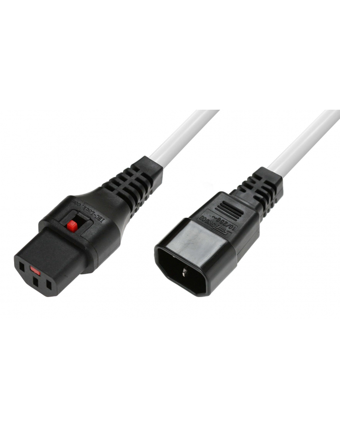 Kabel przedłużający zasilający z blokadą IEC LOCK 3x1mm2 C14/C13 prosty M/Ż 1m biały główny