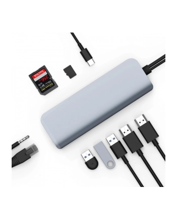 hyperdrive Adapter Hyper VIPER 10-in-2 HUB, 4K 2x HDMI, 3x USB-A, Gigabit Ethernet,SD, MicroSD, USB-C Power Delivery 60W, AudioJack Srebrny
