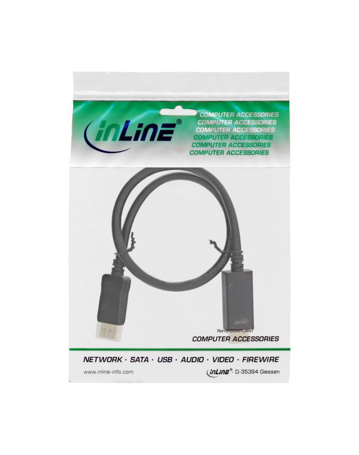 InLine Kabel InLine InLine Kabel adapter HDMI - DP (DisplayPort) z konwerterem - obługa 4K/60Hz - czarny - 0.3m (17187I) główny