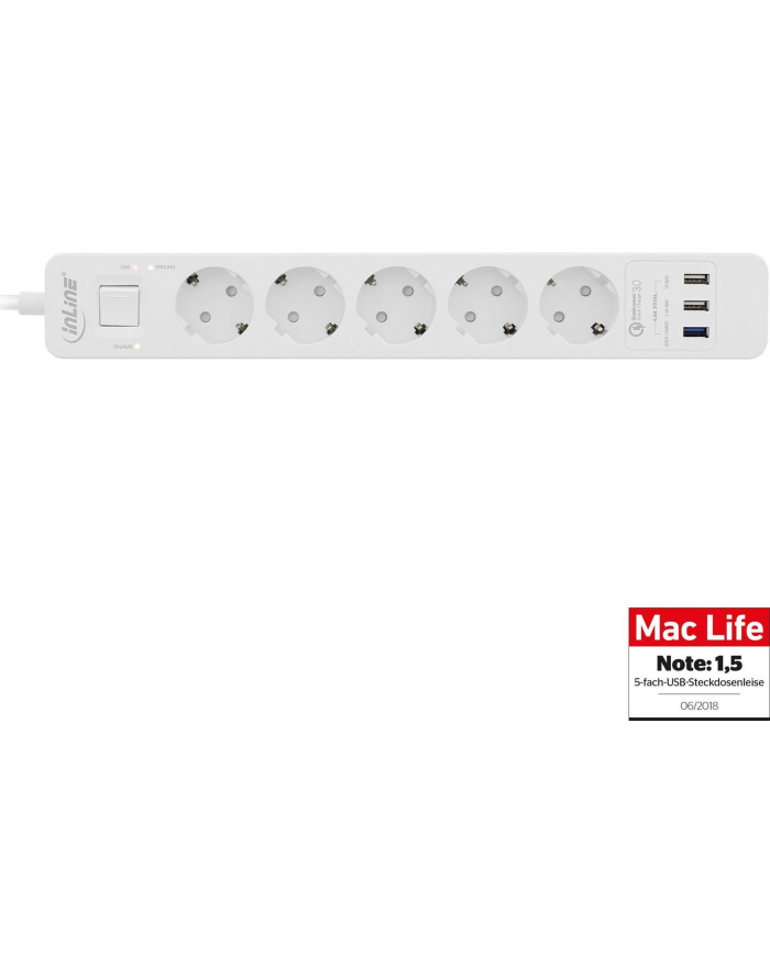 InLine 5 portowa z szybkim ładowaniem na USB - 1.5m - biała (16491T) główny