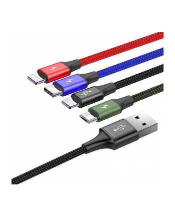 Baseus Kabel Przewód Usb 4W1 2X Lightning / Usb Typ C / Micro Usb w Nylonowym Oplocie 3.5A 1.2M Czarny (Ca1T4-A01) (6953156278486)