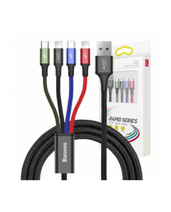 Baseus Kabel Przewód Usb 4W1 2X Lightning / Usb Typ C / Micro Usb w Nylonowym Oplocie 3.5A 1.2M Czarny (Ca1T4-A01) (6953156278486)