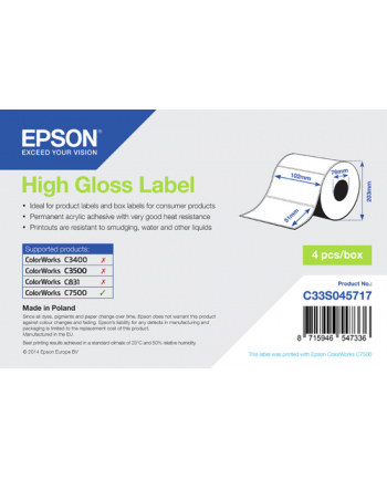 Epson High Gloss Label - Die-cut Roll: 102mm x 51mm, 2310 labels C33S045717