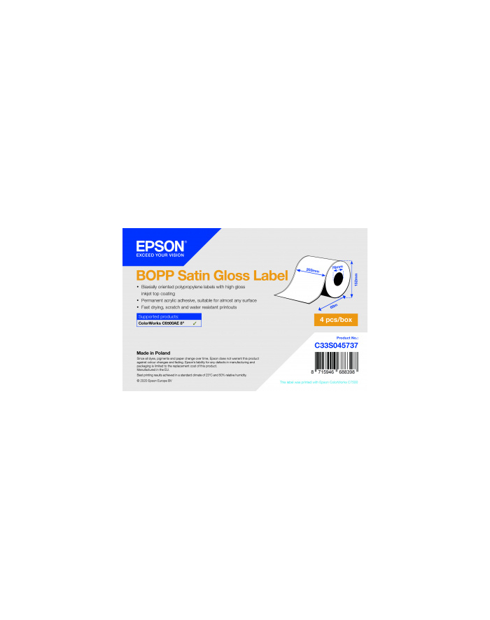 Epson BOPP Satin Gloss Label - Continuous Roll: 203mm x 68m C33S045737 główny