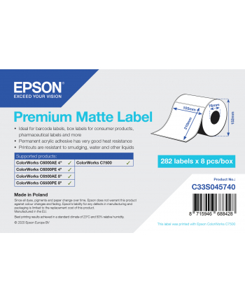 Epson Premium Matte Label - Die-Cut Roll: 105mm x 210mm, 282 labels C33S045740