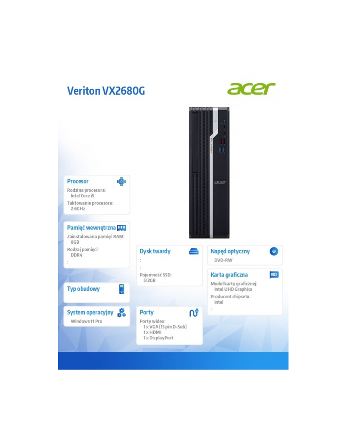 acer Komputer Veriton VX2680G i5-11400/8GB/512GB/W11P główny