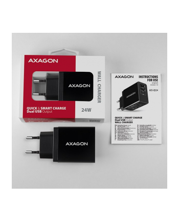 Axagon Ładowarka Quick i Smart 2x USB Port QC3.0/AFC/FCP + 5V-1.2A 24W (ACUQS24)