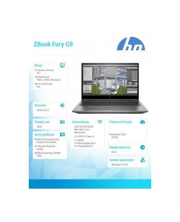 hp inc. Mobilna stacja robocza ZBook Fury 16 G9 W11p/16 i7 -12800HX 512/32 62U34EA